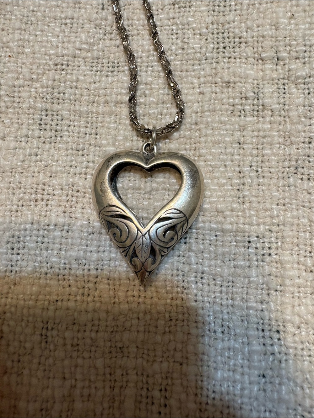 Sterling Silver Heart Pendant Necklace with Filigree Detail